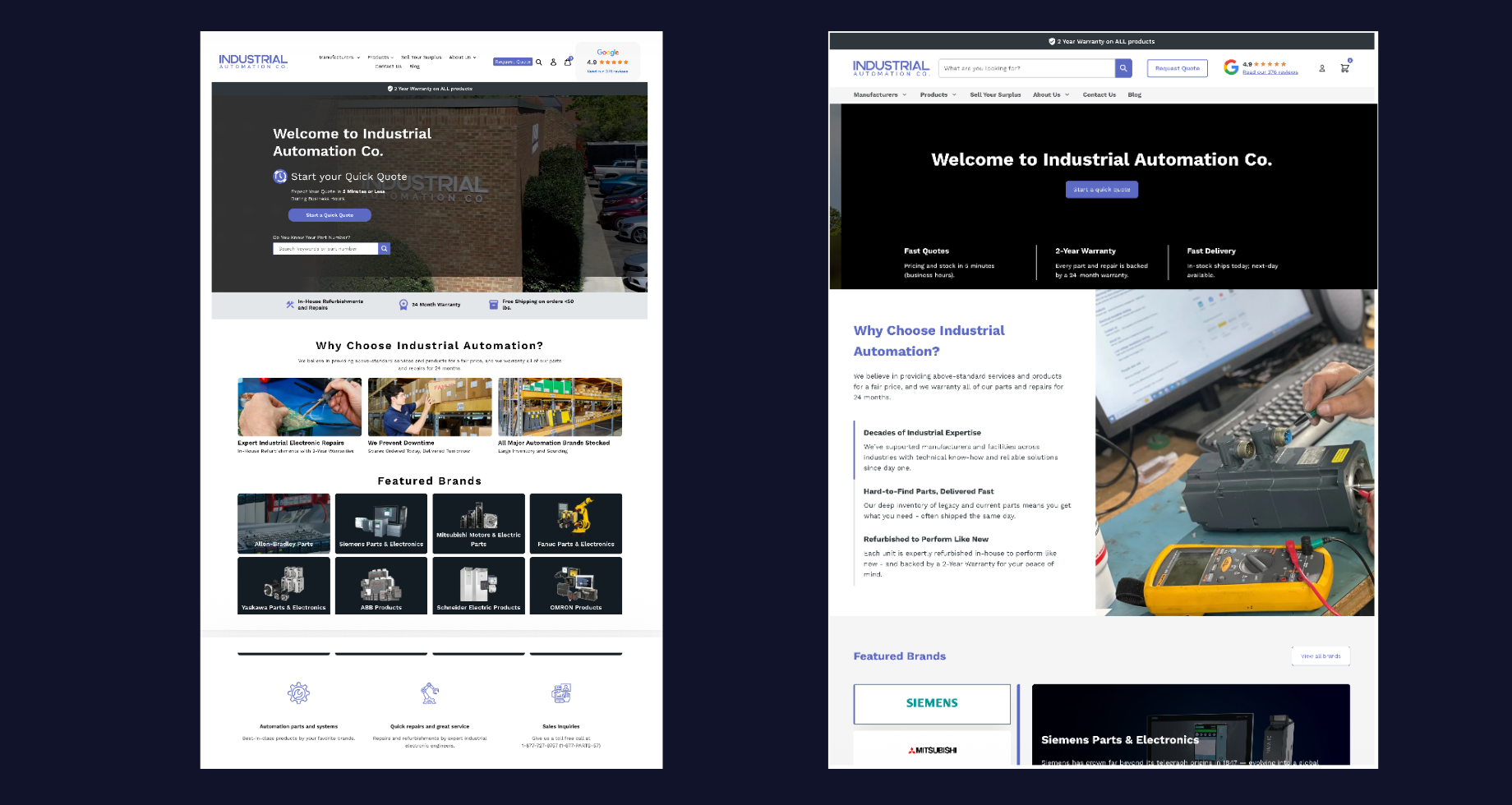 Homepage, menu and search redesign — before and after screenshots