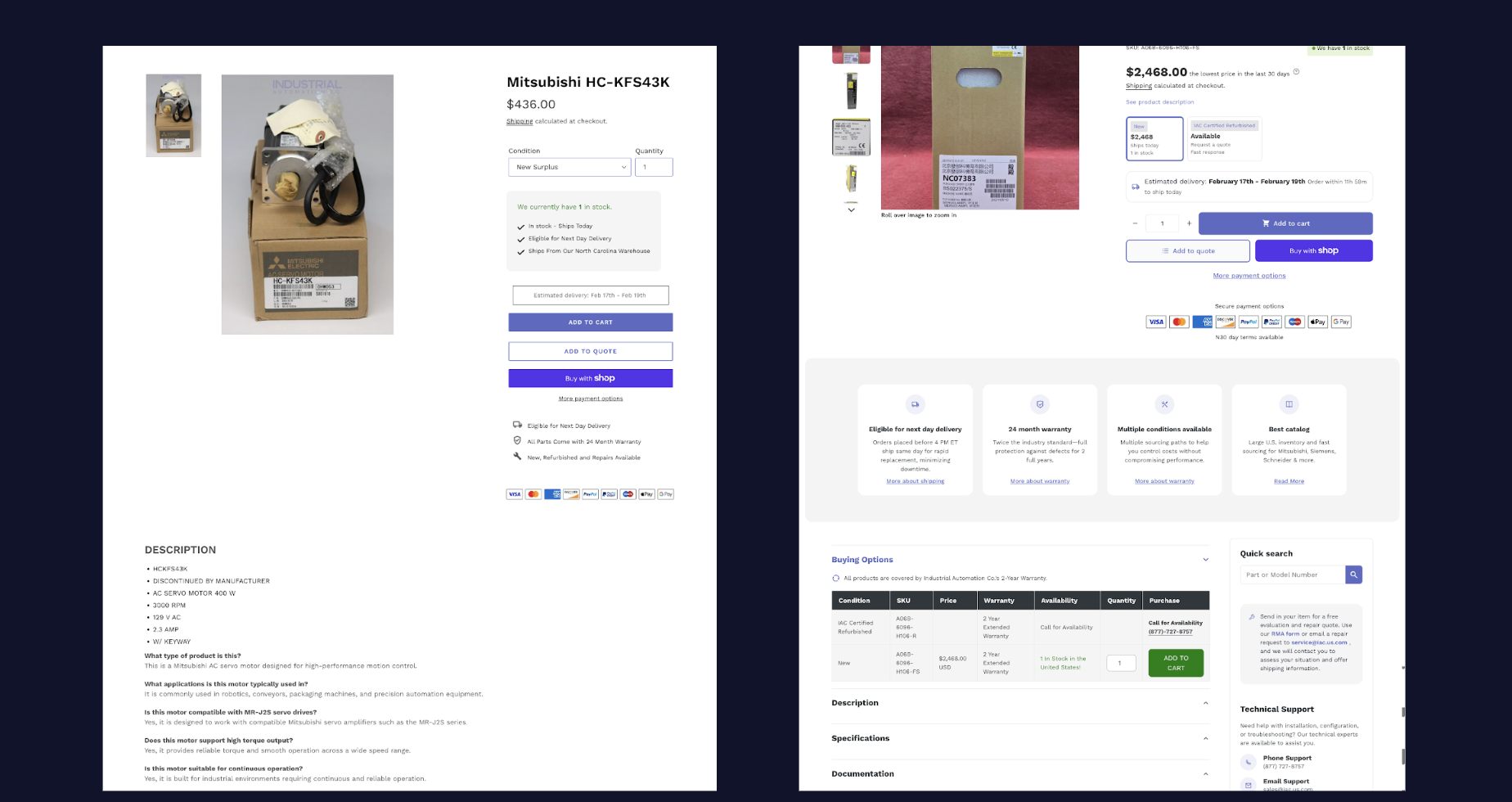 PDP improvements — before and after screenshots of the product detail page redesign