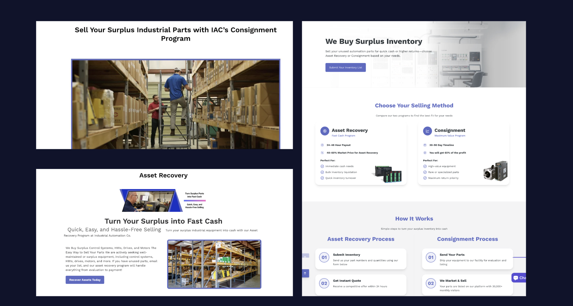 We Buy Surplus lead-generation page — screenshots of the new page